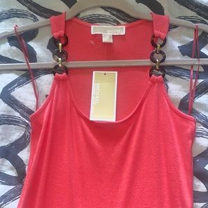 Long Orange Michael Kors Sun Dress with brown jewelry straps